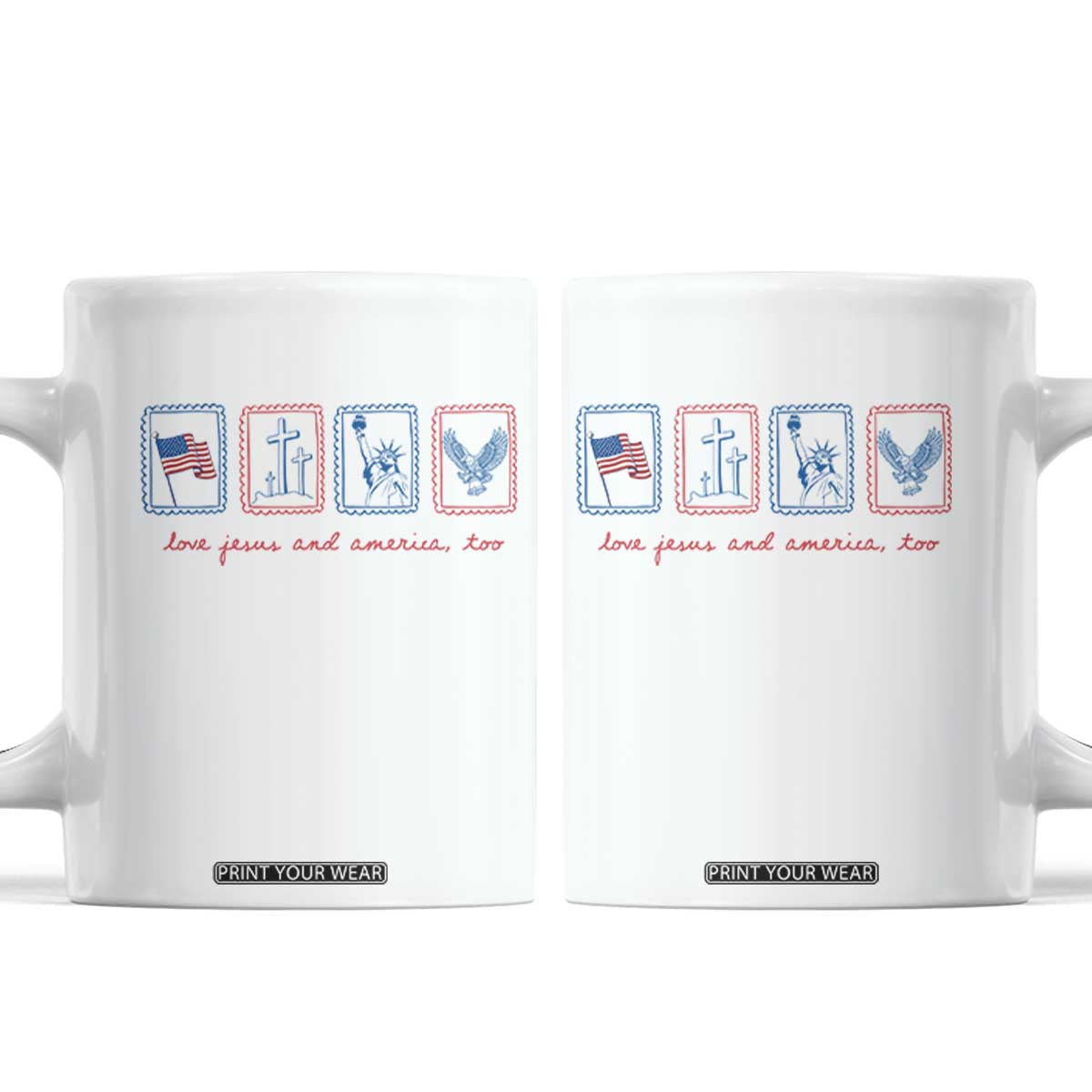 Loves Jesus and America Too Coffee Mug 4th of July Christian TS14 White Print Your Wear