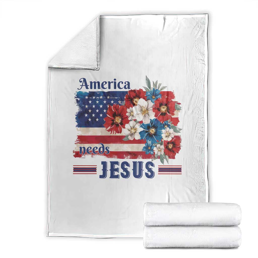 America Needs Jesus Throw Blanket Christian Floral US Flag 4th of July TS14 White Print Your Wear