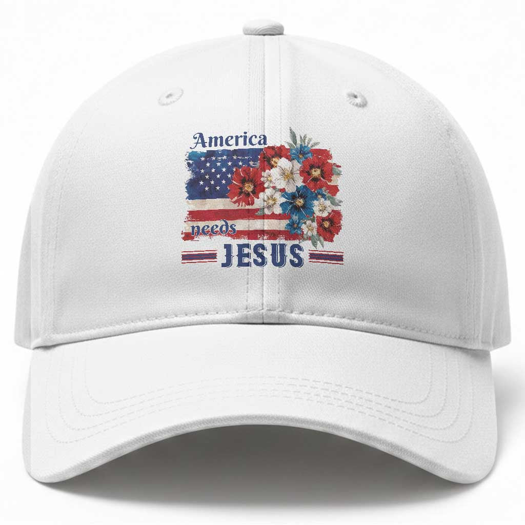 America Needs Jesus Baseball Cap Christian Floral US Flag 4th of July TS14 Print Your Wear