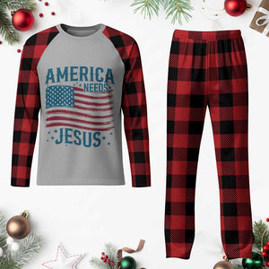 America Needs Jesus Plaid Pajama Set 4th of July Christian TS14 Buffalo Plaid Print Your Wear