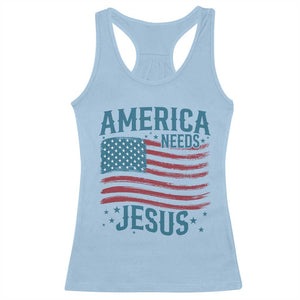 America Needs Jesus Racerback Tank Top 4th of July Christian TS14 Light Blue Print Your Wear