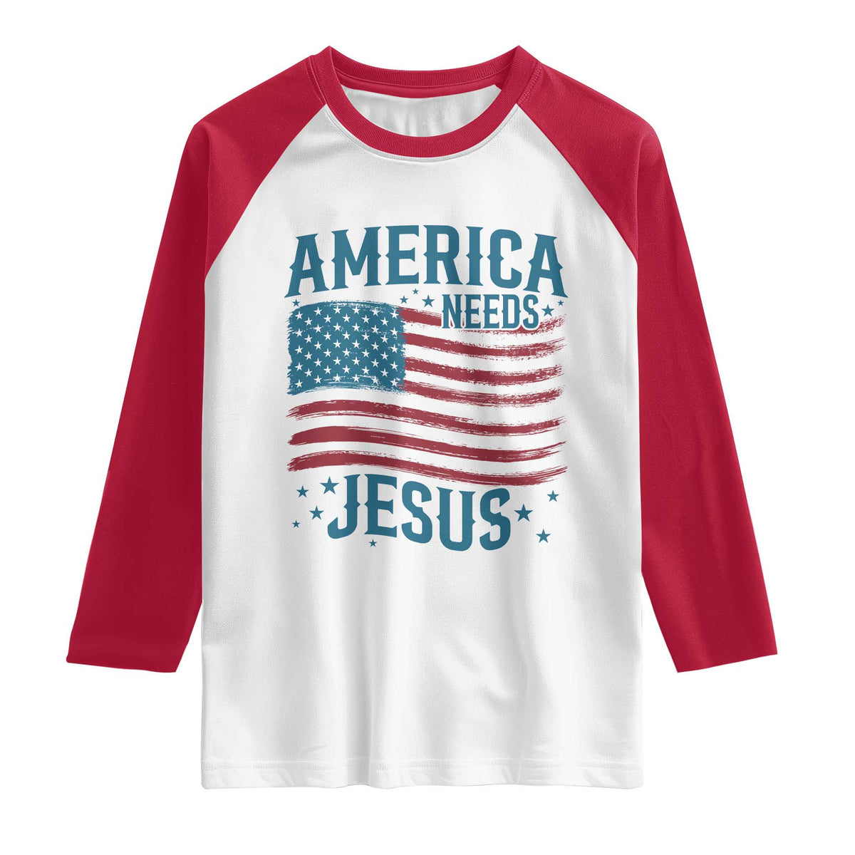 America Needs Jesus Raglan Shirt 4th of July Christian TS14 White Red Print Your Wear