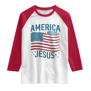America Needs Jesus Raglan Shirt 4th of July Christian TS14 White Red Print Your Wear