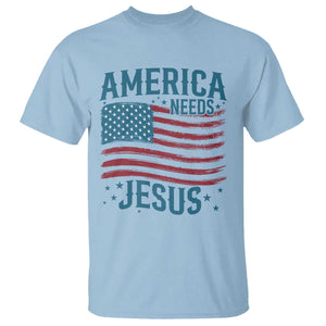 America Needs Jesus T Shirt 4th of July Christian TS14 Light Blue Print Your Wear