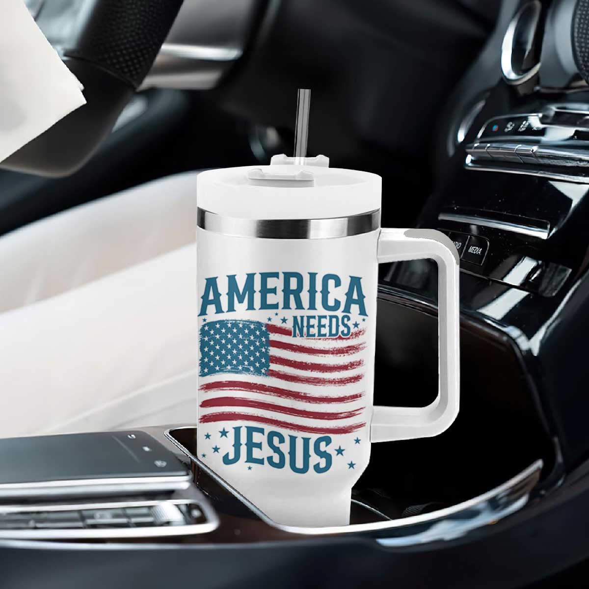 America Needs Jesus Tumbler With Handle 4th of July Christian TS14 Print Your Wear
