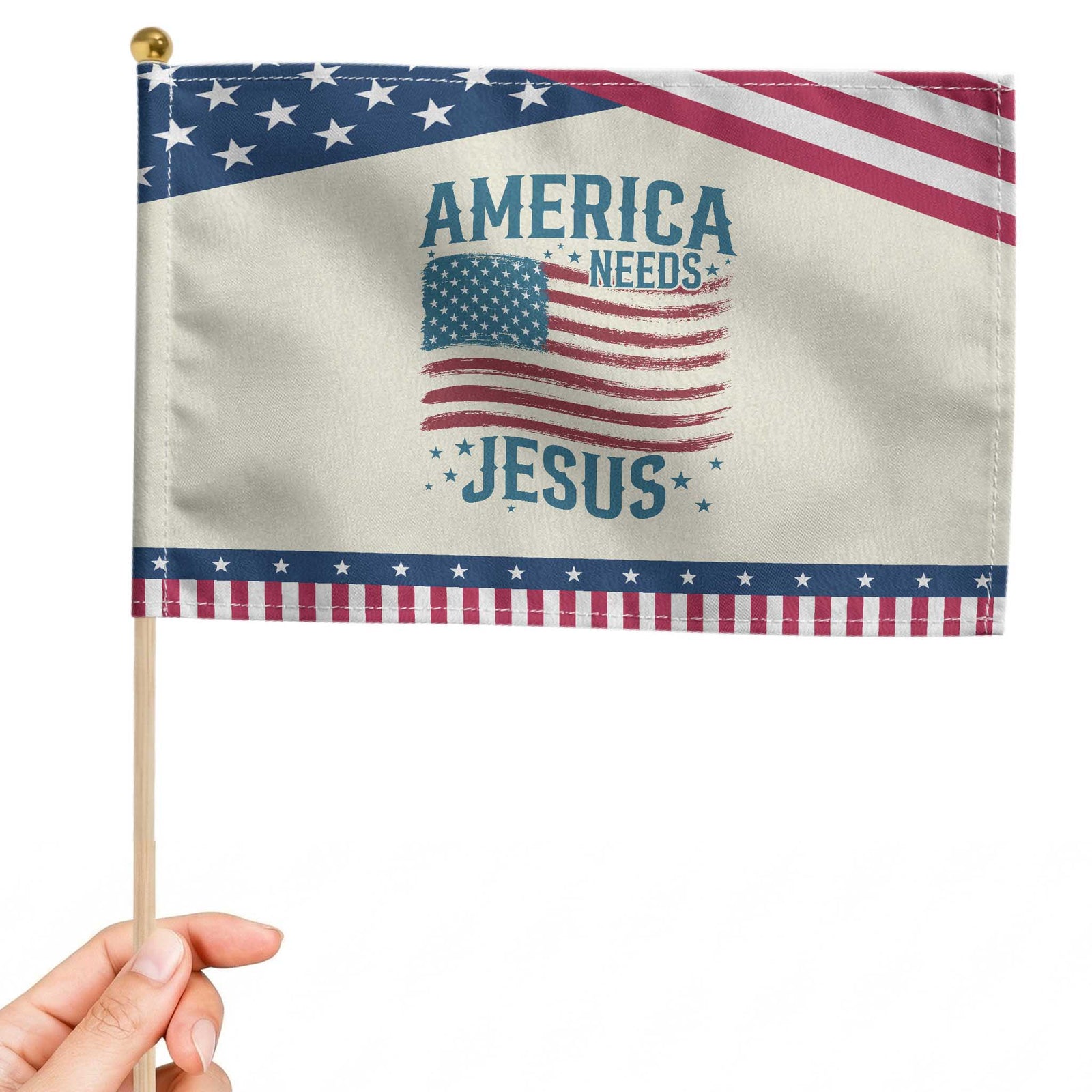 America Needs Jesus Patriotic Handheld Flag 4th of July Christian TS14 Modern 8.2