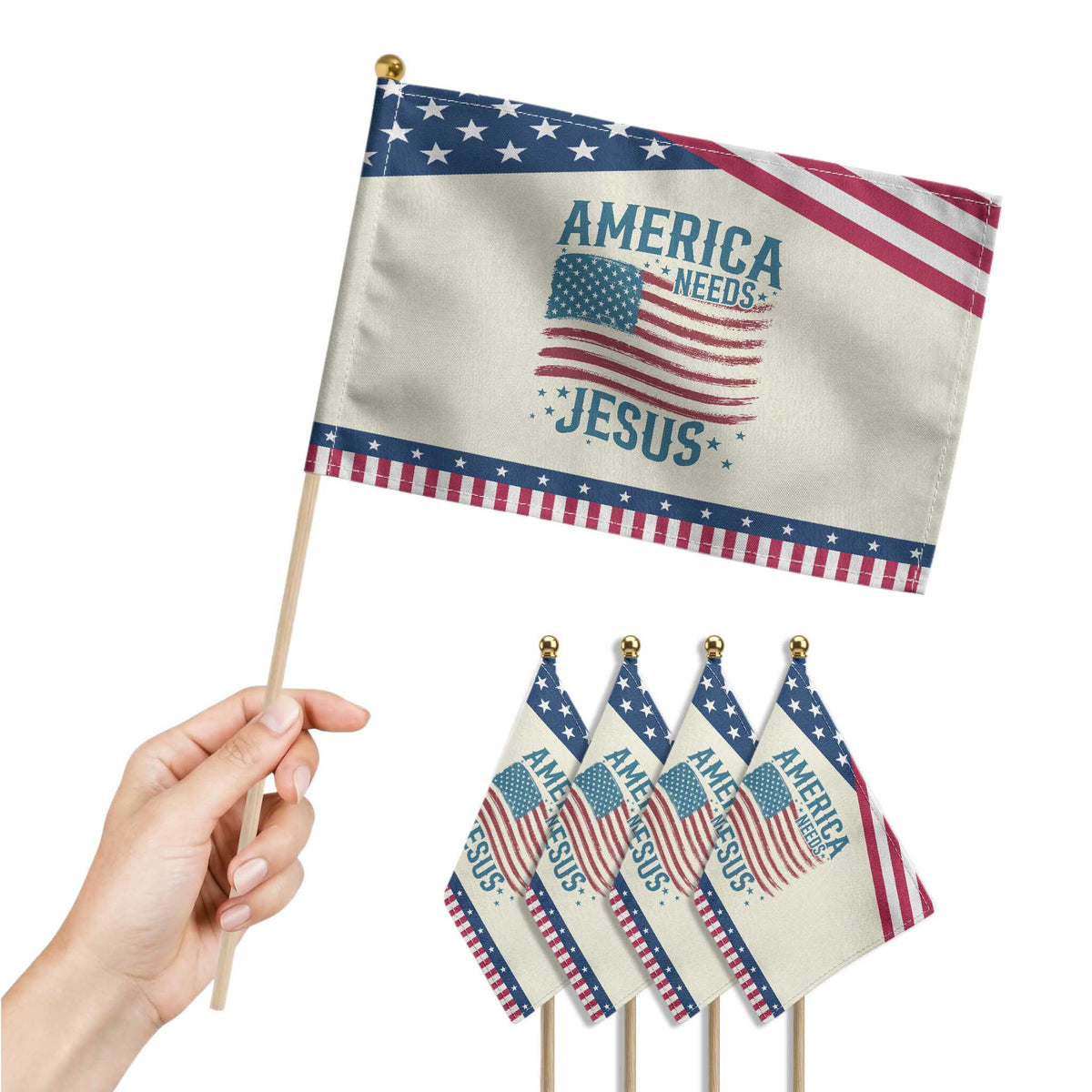 America Needs Jesus Patriotic Handheld Flag 4th of July Christian TS14 Print Your Wear