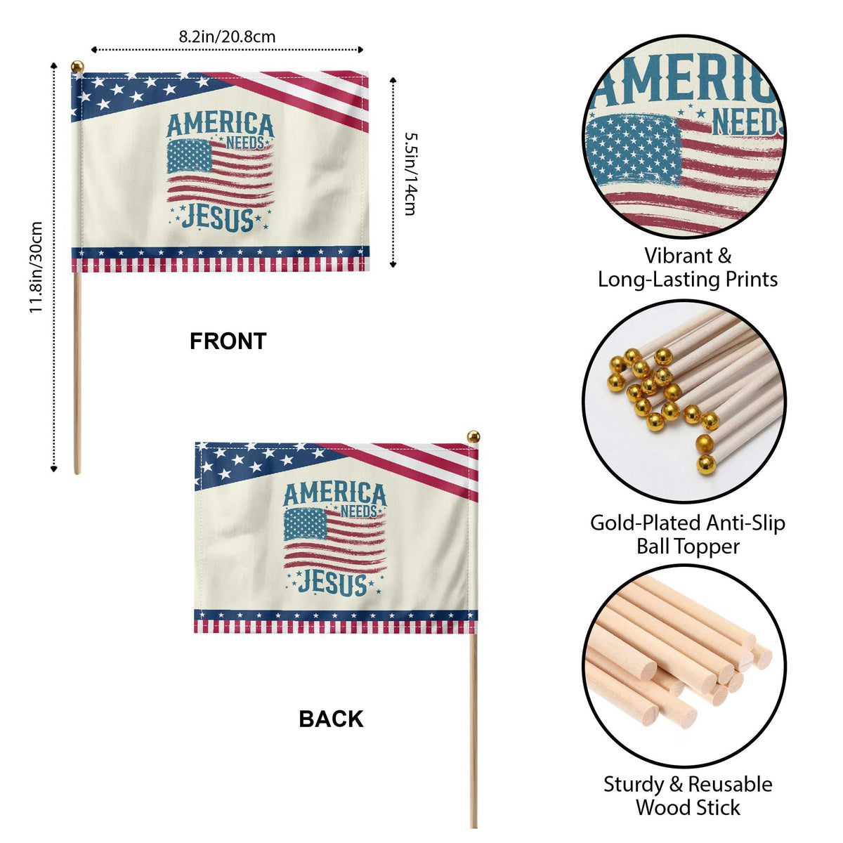 America Needs Jesus Patriotic Handheld Flag 4th of July Christian TS14 Print Your Wear