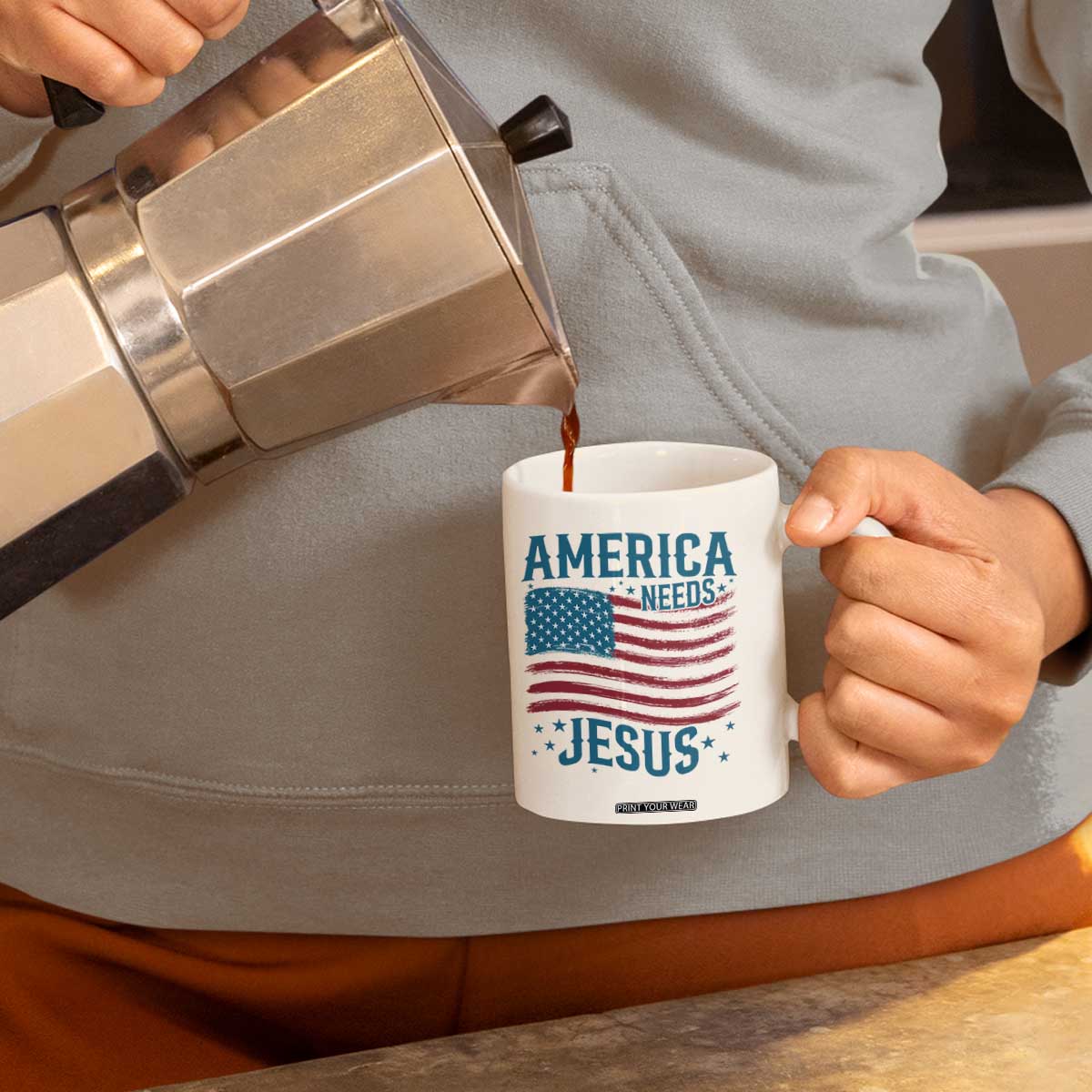 America Needs Jesus Coffee Mug 4th of July Christian TS14 Print Your Wear