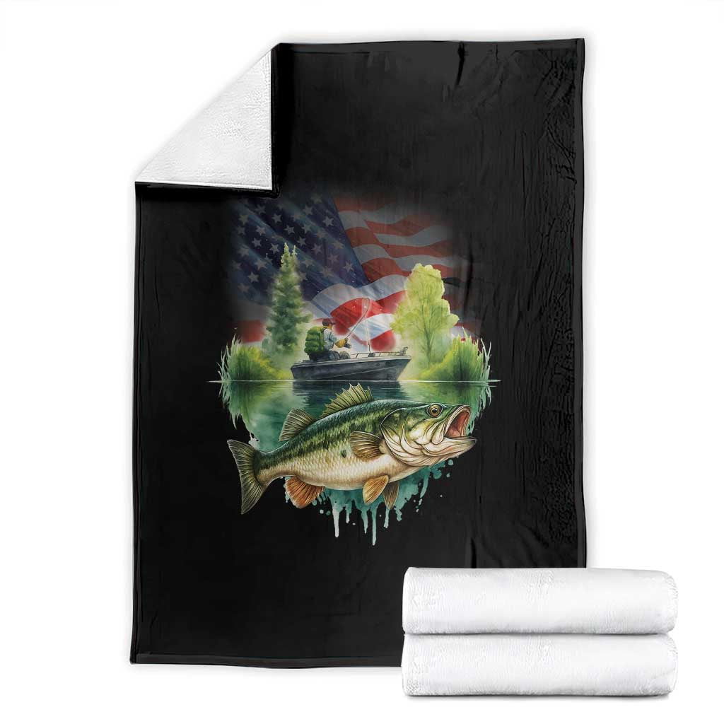 Bass Fishing Patriotic American Flag Throw Blanket TS14 Black Print Your Wear