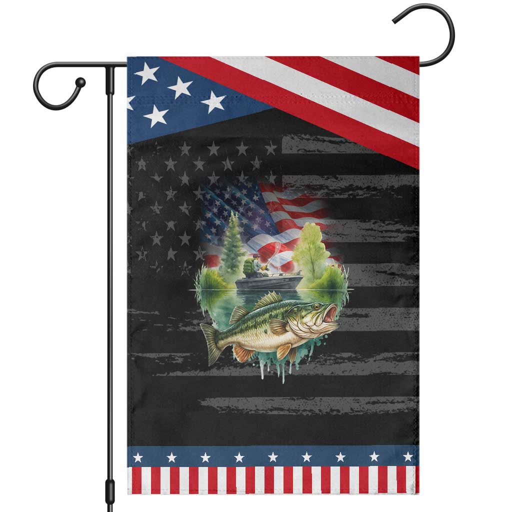 Bass Fishing Patriotic American Flag Garden Flag TS14 Distressed Black Blue Print Your Wear