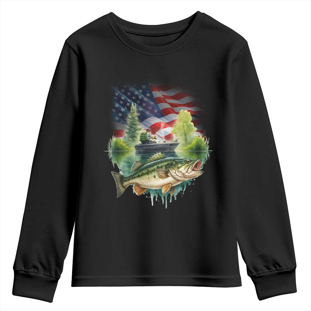 Bass Fishing Patriotic American Flag Youth Sweatshirt TS14 Black Print Your Wear