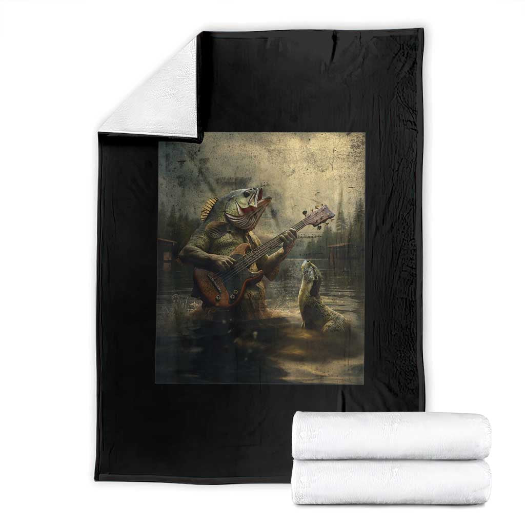 Weird Bass Fish Playing Bass Guitar Throw Blanket Funny Cursed Meme TS14 Black Print Your Wear