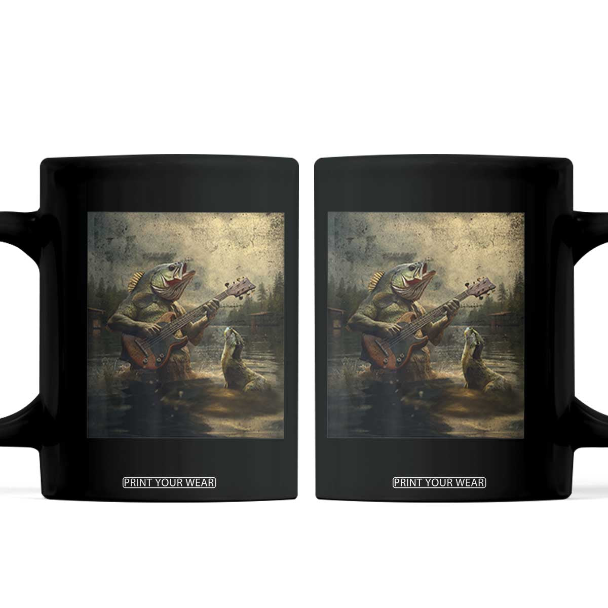 Weird Bass Fish Playing Bass Guitar Coffee Mug Funny Cursed Meme TS14 Black Print Your Wear