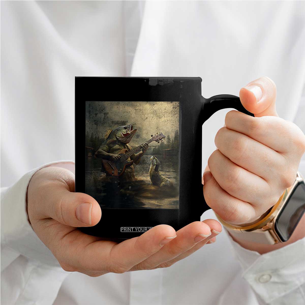 Weird Bass Fish Playing Bass Guitar Coffee Mug Funny Cursed Meme TS14 Print Your Wear