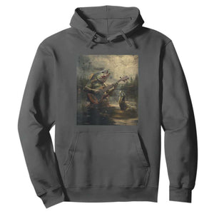 Weird Bass Fish Playing Bass Guitar Hoodie Funny Cursed Meme TS14 Dark Heather Print Your Wear