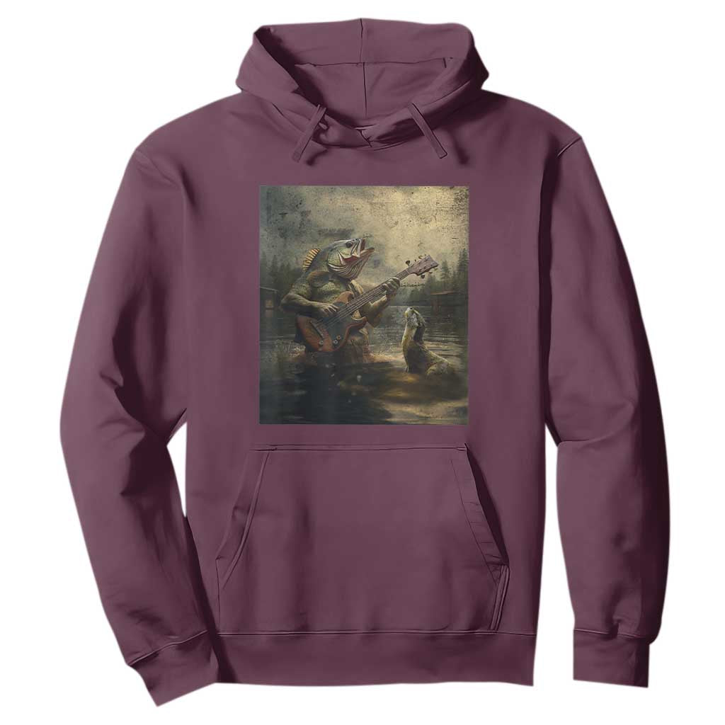 Weird Bass Fish Playing Bass Guitar Hoodie Funny Cursed Meme TS14 Maroon Print Your Wear