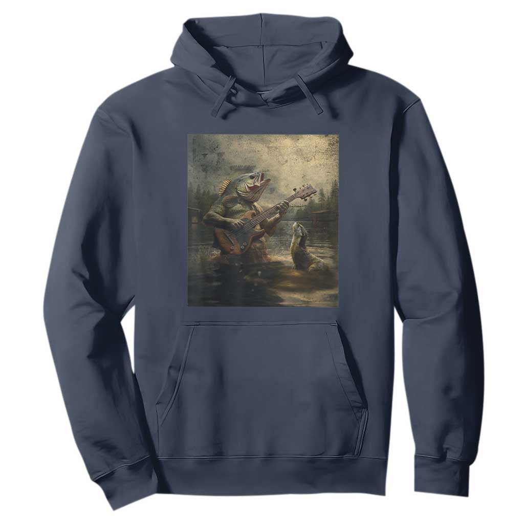 Weird Bass Fish Playing Bass Guitar Hoodie Funny Cursed Meme TS14 Navy Print Your Wear