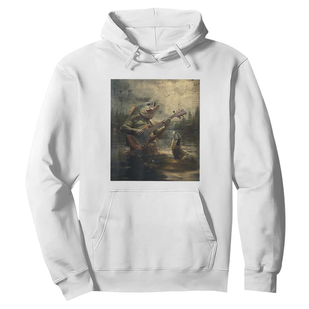 Weird Bass Fish Playing Bass Guitar Hoodie Funny Cursed Meme TS14 White Print Your Wear