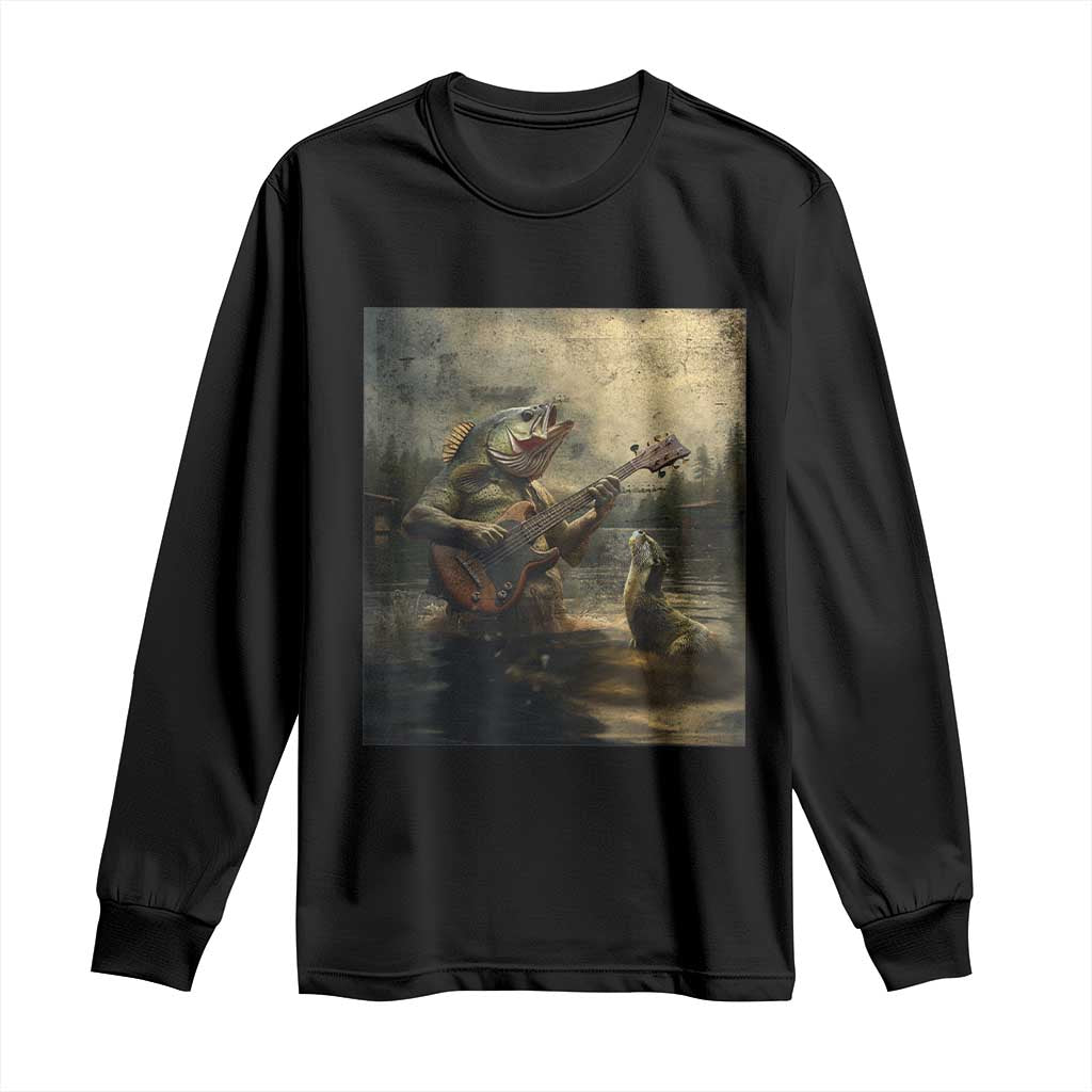 Weird Bass Fish Playing Bass Guitar Long Sleeve Shirt Funny Cursed Meme TS14 Black Print Your Wear