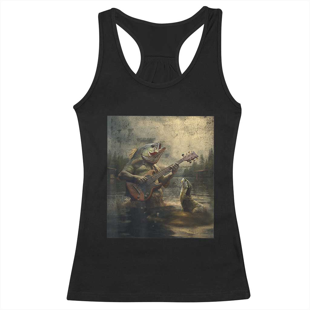 Weird Bass Fish Playing Bass Guitar Racerback Tank Top Funny Cursed Meme TS14 Black Print Your Wear