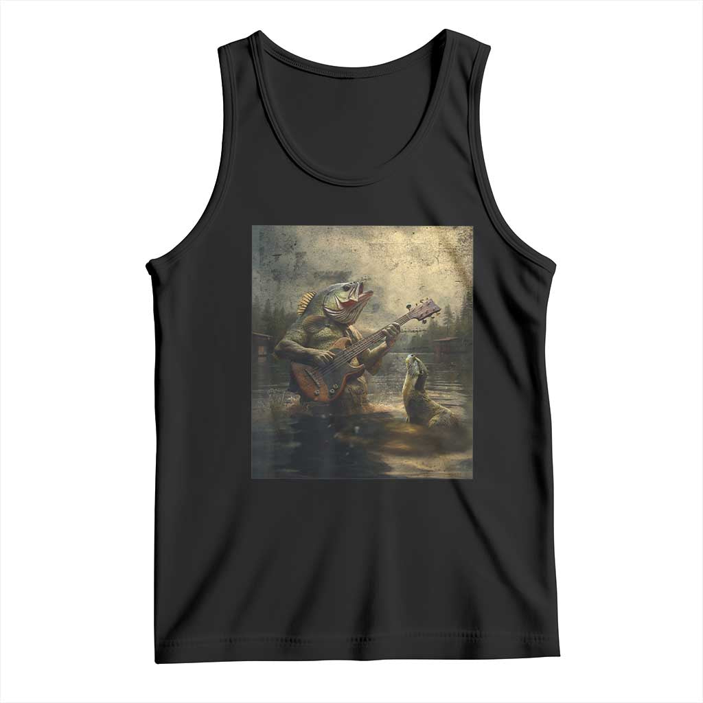 Weird Bass Fish Playing Bass Guitar Tank Top Funny Cursed Meme TS14 Black Print Your Wear