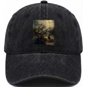 Weird Bass Fish Playing Bass Guitar Washed Cotton Baseball Cap Funny Cursed Meme TS14 Washed Cap Universal Fit Black Print Your Wear