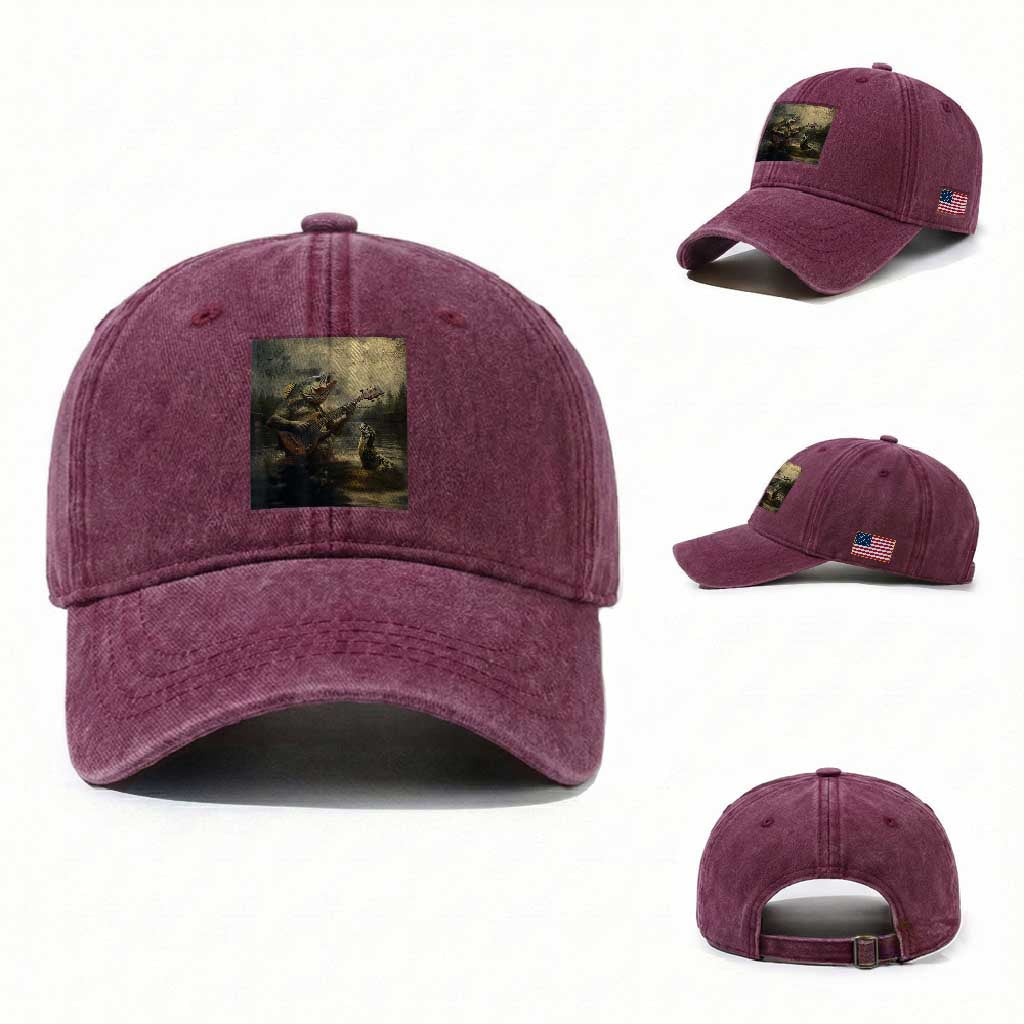 Weird Bass Fish Playing Bass Guitar Washed Cotton Baseball Cap Funny Cursed Meme TS14 Washed Cap Universal Fit Burgundy Print Your Wear
