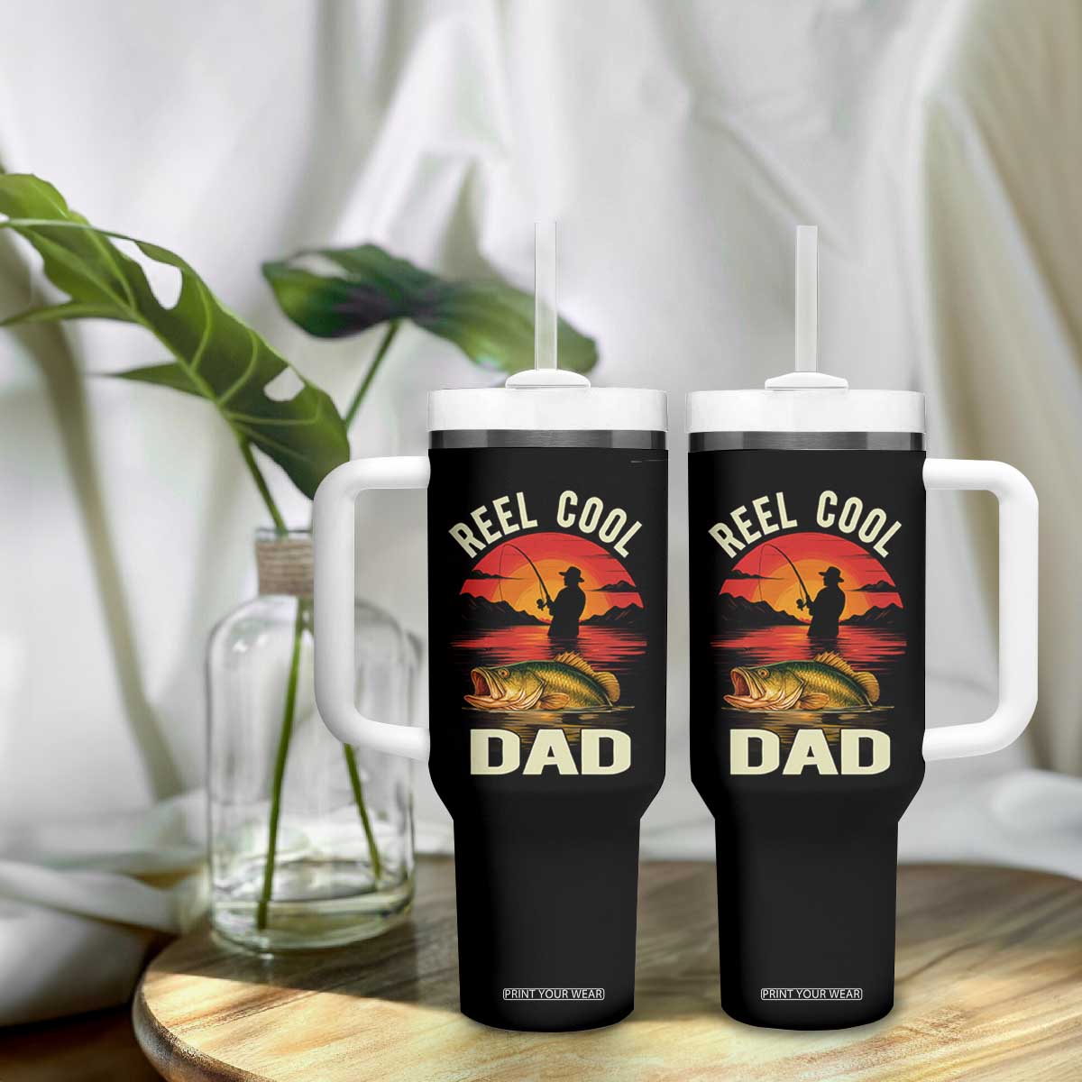 Funny Fishing Dad Tumbler With Handle Reel Cool Dad TS14 Print Your Wear