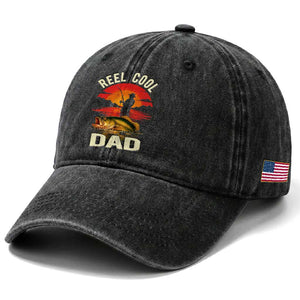 Funny Fishing Dad Washed Cotton Baseball Cap Reel Cool Dad TS14 Print Your Wear