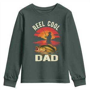 Funny Fishing Dad Youth Sweatshirt Reel Cool Dad TS14 Dark Forest Green Print Your Wear