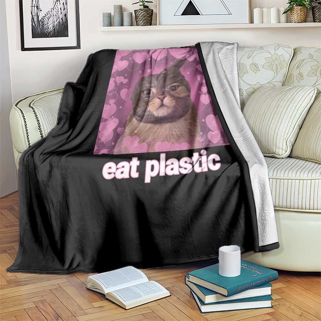 Save The Environment Eat Plastic Throw Blanket Funny Cute Cat Meme TS14 Print Your Wear