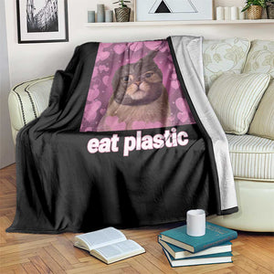 Save The Environment Eat Plastic Throw Blanket Funny Cute Cat Meme TS14 Print Your Wear
