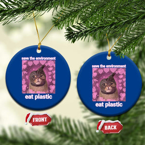 Save The Environment Eat Plastic Ceramic Ornament Funny Cute Cat Meme TS14 1pc Blue Print Your Wear
