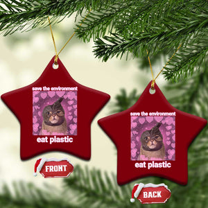 Save The Environment Eat Plastic Ceramic Ornament Funny Cute Cat Meme TS14 Print Your Wear