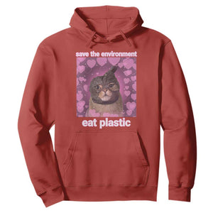 Save The Environment Eat Plastic Hoodie Funny Cute Cat Meme TS14 Red Print Your Wear