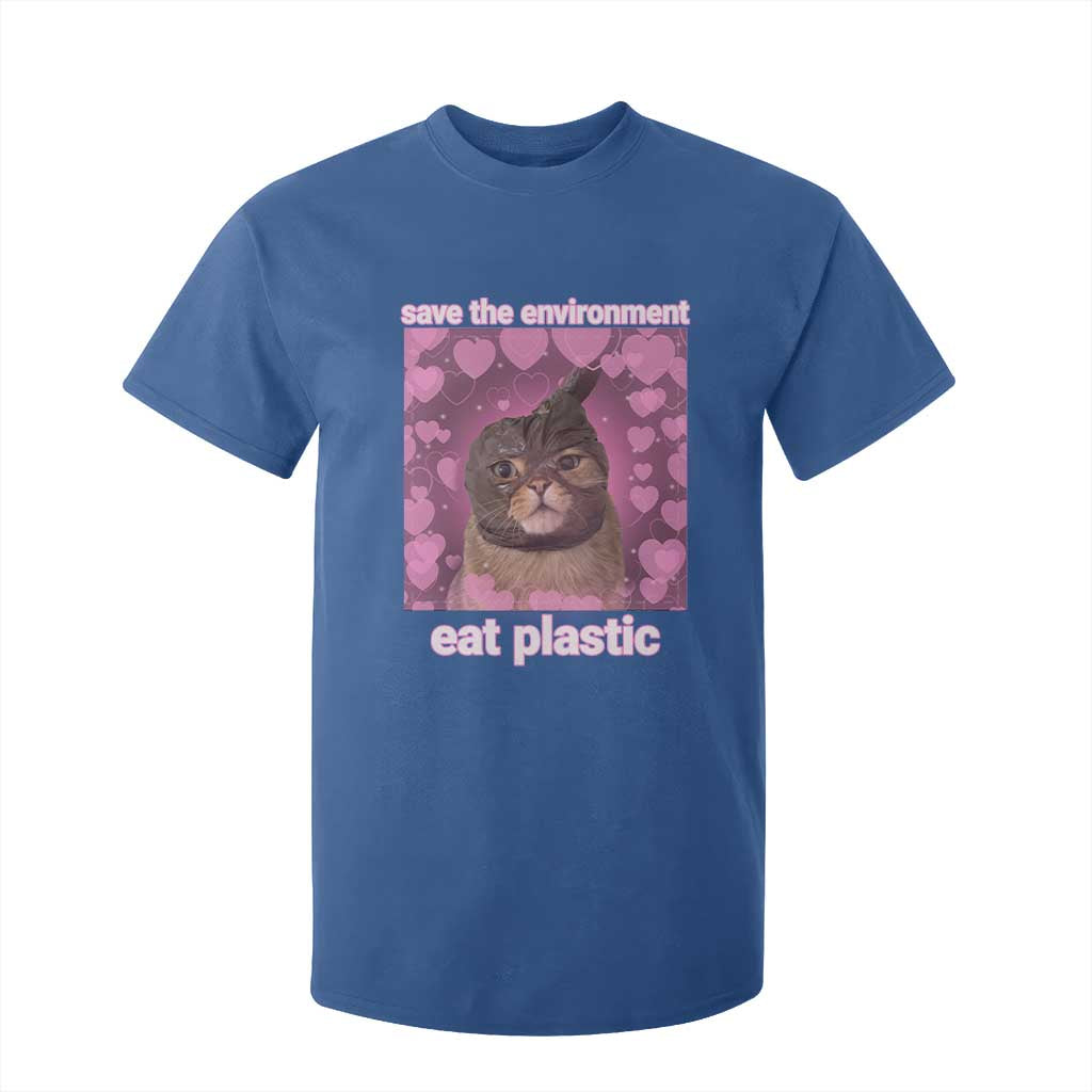 Save The Environment Eat Plastic T Shirt For Kid Funny Cute Cat Meme TS14 Royal Blue Print Your Wear