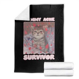 Tummy Ache Survivor Throw Blanket Funny Cute Cat Meme TS14 Black Print Your Wear