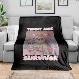 Tummy Ache Survivor Throw Blanket Funny Cute Cat Meme TS14 Print Your Wear