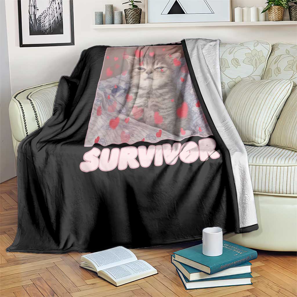 Tummy Ache Survivor Throw Blanket Funny Cute Cat Meme TS14 Print Your Wear