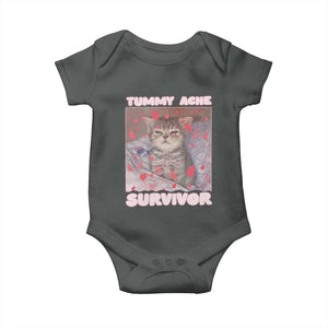 Tummy Ache Survivor Baby Onesie Funny Cute Cat Meme TS14 Dark Heather Print Your Wear