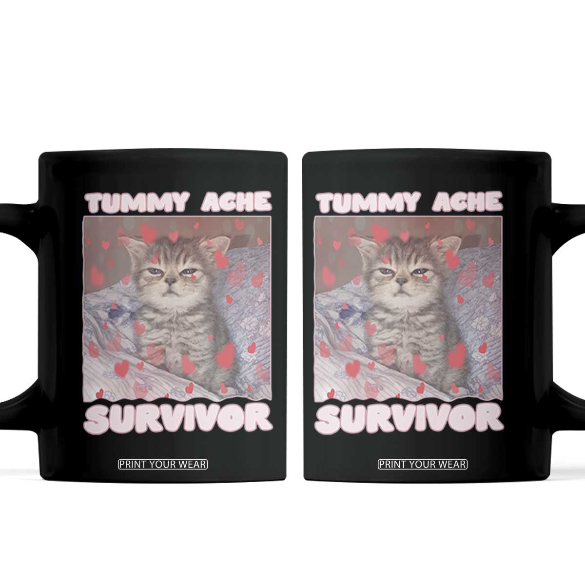 Tummy Ache Survivor Coffee Mug Funny Cute Cat Meme TS14 Black Print Your Wear
