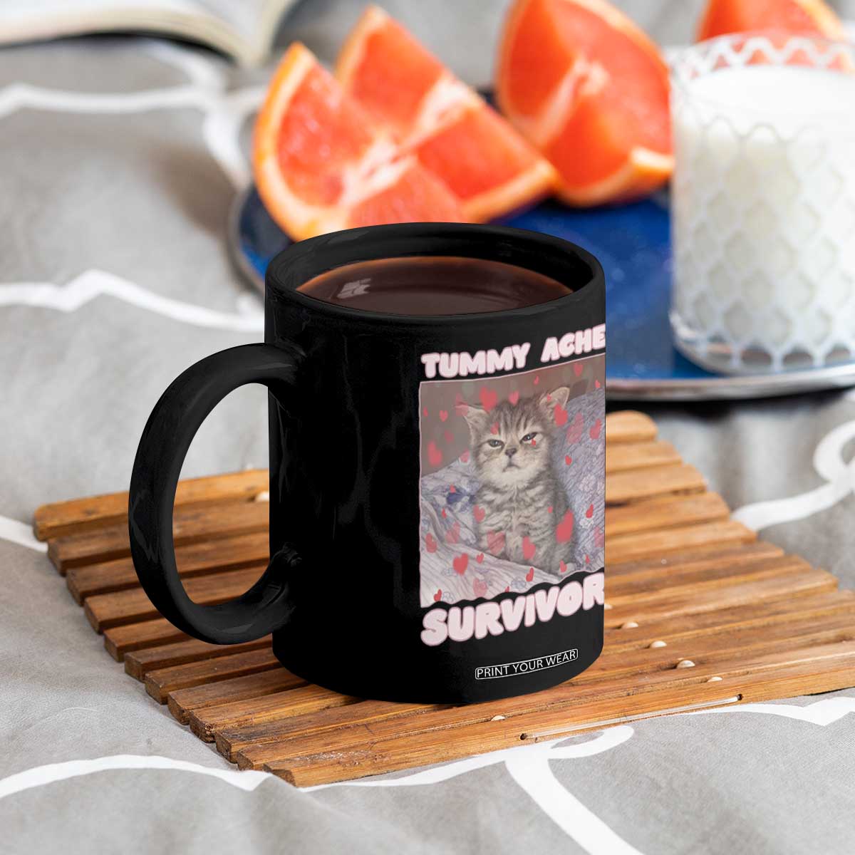 Tummy Ache Survivor Coffee Mug Funny Cute Cat Meme TS14 Print Your Wear