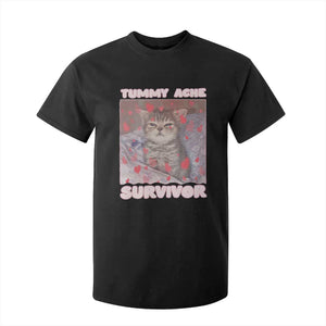 Tummy Ache Survivor T Shirt For Kid Funny Cute Cat Meme TS14 Black Print Your Wear