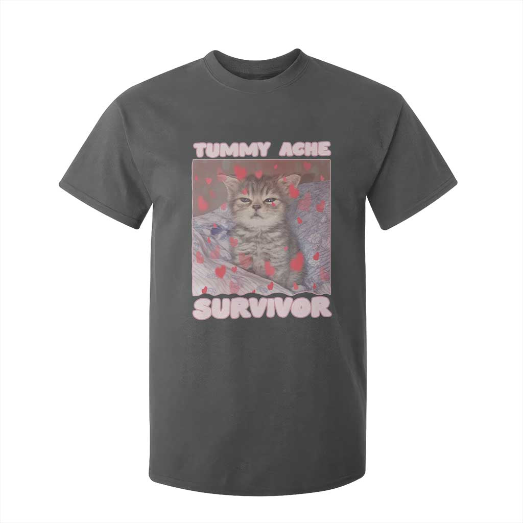 Tummy Ache Survivor T Shirt For Kid Funny Cute Cat Meme TS14 Dark Heather Print Your Wear