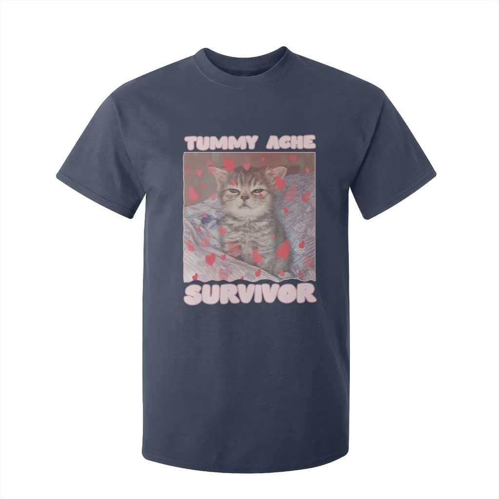 Tummy Ache Survivor T Shirt For Kid Funny Cute Cat Meme TS14 Navy Print Your Wear