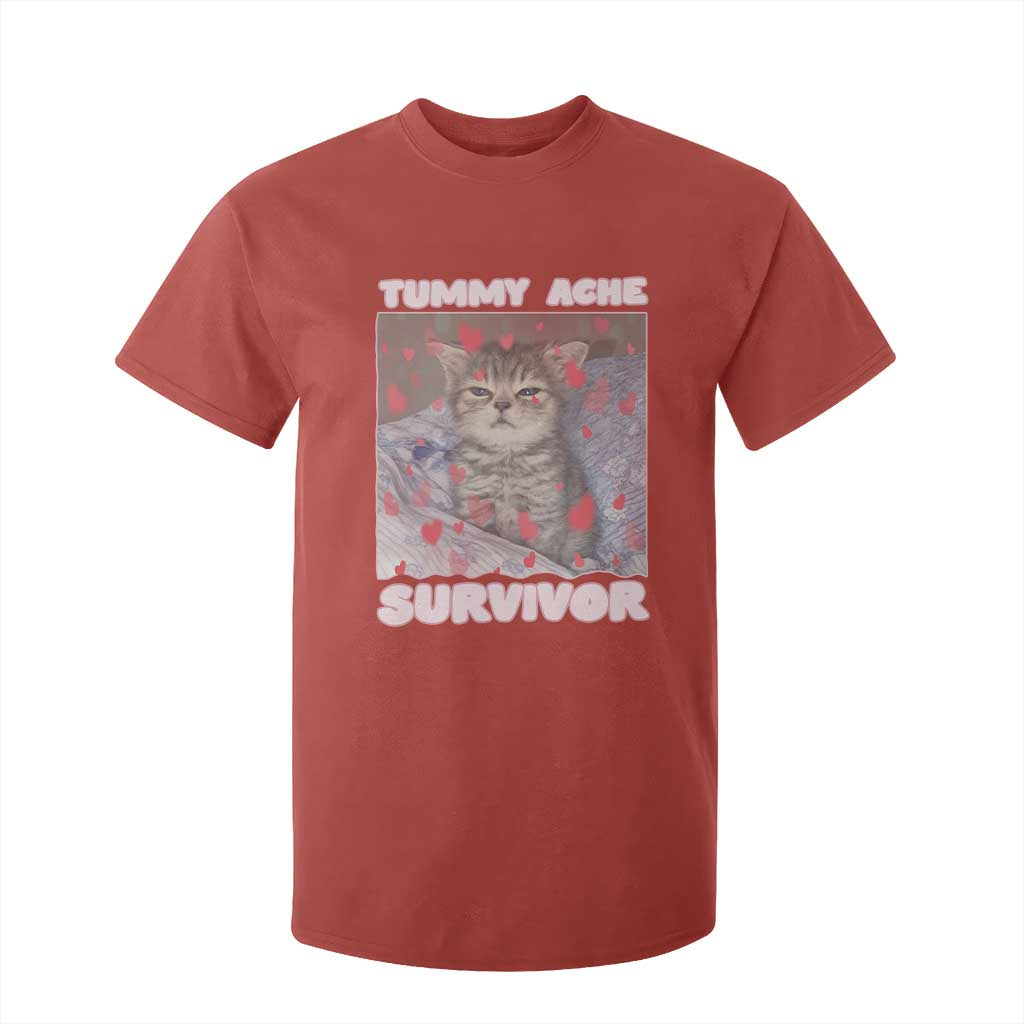 Tummy Ache Survivor T Shirt For Kid Funny Cute Cat Meme TS14 Red Print Your Wear