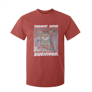 Tummy Ache Survivor T Shirt For Kid Funny Cute Cat Meme TS14 Red Print Your Wear