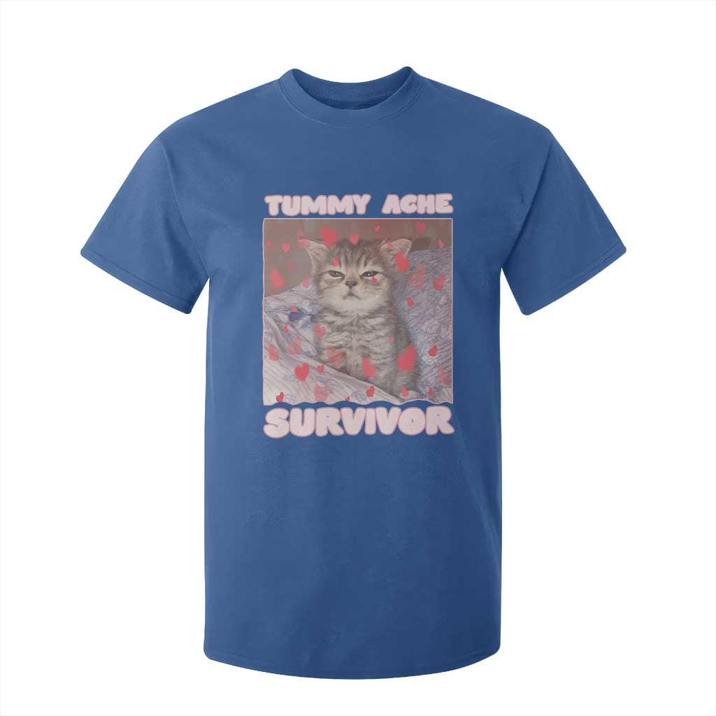 Tummy Ache Survivor T Shirt For Kid Funny Cute Cat Meme TS14 Royal Blue Print Your Wear