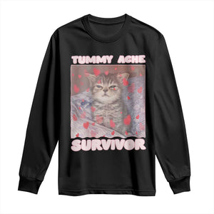 Tummy Ache Survivor Long Sleeve Shirt Funny Cute Cat Meme TS14 Black Print Your Wear